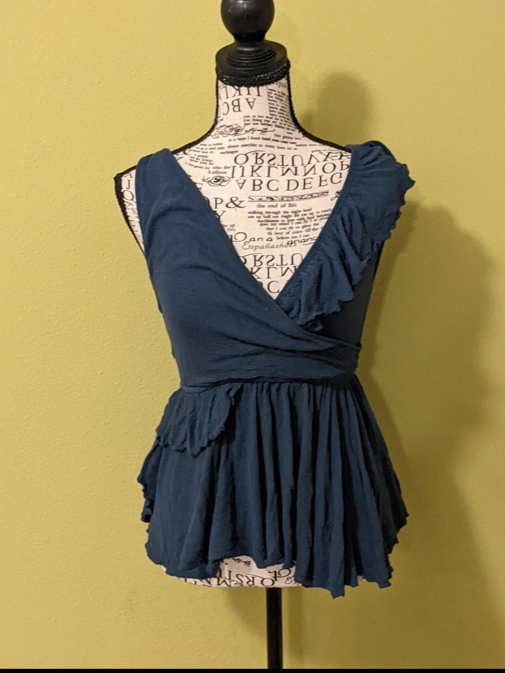 Free People Navy Ruffled Wrap Tank